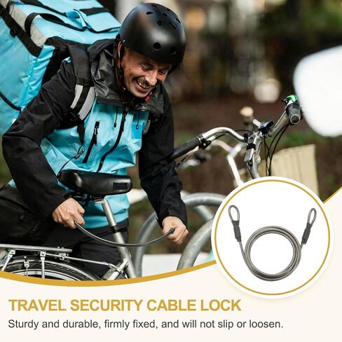 PATIKIL Security Cable Lock (3/16" Dia 3.9ft, Gray) Vinyl Coated Galvanized Steel Flexible Wire Rope Safety Cable Luggage Lock with Double Loops Suit for - Outdoor/Travel/Hanging in Kuwait