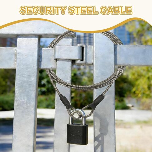 PATIKIL Security Cable Lock (3/16" Dia 3.9ft, Gray) Vinyl Coated Galvanized Steel Flexible Wire Rope Safety Cable Luggage Lock with Double Loops Suit for - Outdoor/Travel/Hanging in Kuwait