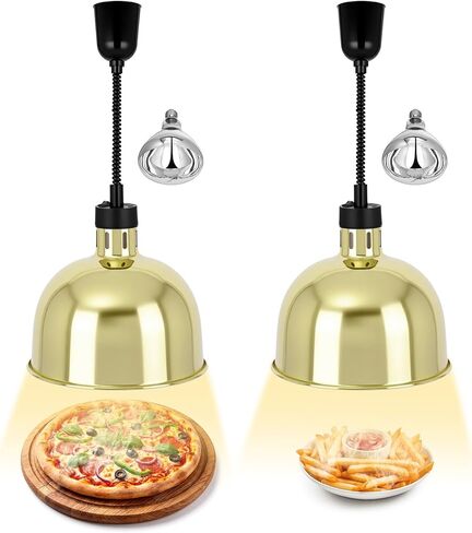 Nuanchu 2 Pack Hanging Food Heat Lamp Retractable with 250w Heating Bulb Commercial Infrared Food Service Warmer Fry Heating Light for Buffet Restaurant Kitchen Use(Copper,Dia 25cm) in Kuwait