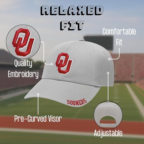 Officially Licensed Oklahoma University Hat Classic Adjustable Gray Relaxed Fit Embroidered Primary Team Logo Baseball Sports Cap in Kuwait
