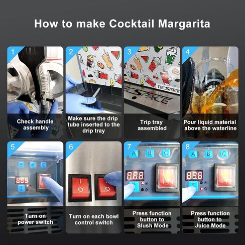 TECSPACE 45L Commercial Slushie Machine, 3-Tank Margarita Machine, 12 Gal Stainless Steel Margarita Smoothie Frozen Drink Machine, Slushy Machine for Party Restaurants Cafe Bars in Kuwait