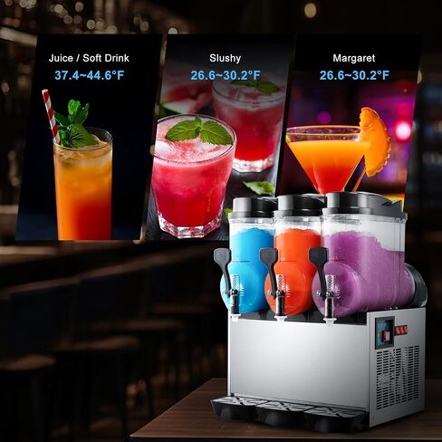 TECSPACE 45L Commercial Slushie Machine, 3-Tank Margarita Machine, 12 Gal Stainless Steel Margarita Smoothie Frozen Drink Machine, Slushy Machine for Party Restaurants Cafe Bars in Kuwait