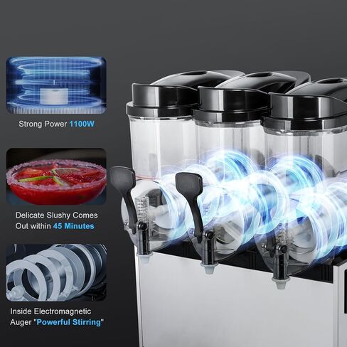 TECSPACE 45L Commercial Slushie Machine, 3-Tank Margarita Machine, 12 Gal Stainless Steel Margarita Smoothie Frozen Drink Machine, Slushy Machine for Party Restaurants Cafe Bars in Kuwait