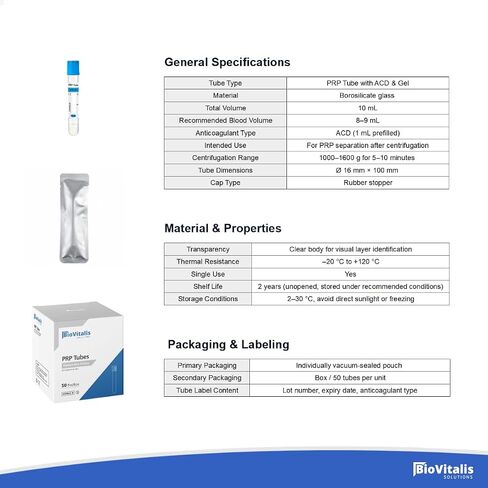 50 قطعة من أنابيب PRP 10 مل أنبوب PRP جل ACD وأنابيب زجاجية مضادة للتخثر | أنابيب لاستخدام أجهزة الطرد المركزي في المختبر in Kuwait