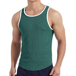 قميص بدون أكمام رجالي مضلع بظهر Racerback وقابل للتمدد وبحواف ملونة وقصة ضيقة بدون أكمام للتمرين in Kuwait