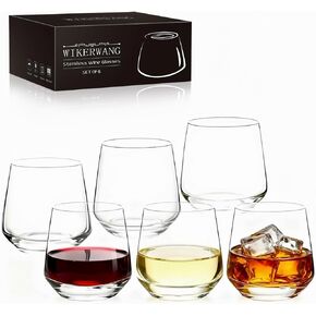 مجموعة كؤوس النبيذ Stemless مكونة من 4 قطع، 13.5 أونصة، كؤوس النبيذ الأبيض الأحمر الشفاف للاستخدام اليومي، خالية من الرصاص، آمنة للاستخدام في غسالة الأطباق، مجموعة أكواب الشرب، مثالية للبار المنزلي، والحفلات والهدايا in Kuwait