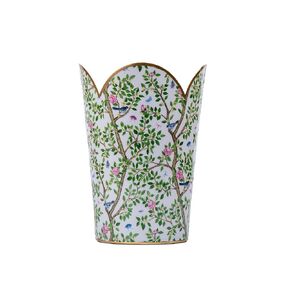 Jaye's Studio Emma Stripe Enamel Tulip Gold Waste Basket for Bathroom Trash Can no Lid, Garbage Can for Office, Trash Bin for Bedroom, Blue & Pink Trash Can Metal, Decorative Wastepaper Basket Tulip in Saudi Arabia
