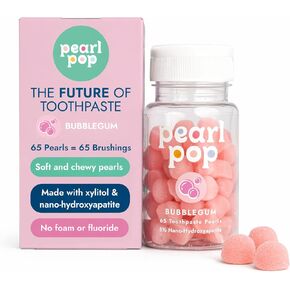 Gummy Toothpaste Pearls for Kids & Adults – Fluoride Free, Soft & Chewy Tooth Paste, Mess-Free Travel Alternative with Nano-Hydroxyapatite (nHAP) & Xylitol, Bubble Gum, 65ct in Saudi Arabia