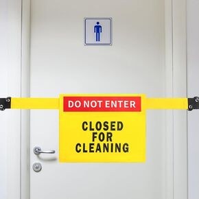 Copkim 1 Pcs Restroom Closed for Cleaning Sign, 35 to 47 Inch Adjustable Do Not Enter Magnetic Sign, Caution Door Barricade Hanging Banner for Office Restaurant Hotel Commercial Bathrooms (English) in Kuwait