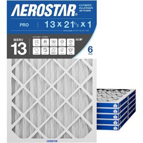 Aerostar 13x21 1/2x1 MERV 13 فلتر هواء مطوي عالي الكفاءة، 6 عبوات، استبدال فرن التيار المتردد الكهروستاتيكي، يلتقط الدخان والبكتيريا المسببة للحساسية والغبار وحبوب اللقاح ووبر الحيوانات الأليفة (12.875x21.5x0.75) in Kuwait