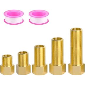 وصلة تمديد أنبوب نحاسي 1/2 بوصة، تركيب موصل أنبوب ذكر 1/2 بوصة أنثى إلى 1/2 بوصة، محول مخفض جلبة نحاسية سداسية لصنبور الحوض/الدش مع شريط تفلون، الطول 30/40/50/70/100 مم (5 قطع) in Kuwait