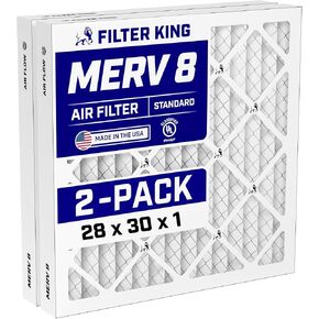 فلتر هواء Filter King 28x30x1 (MERV 8) (عبوة من قطعتين) مرشحات فرن التيار المتردد للتحكم في الغبار والحساسية، صنع في الولايات المتحدة الأمريكية، HVAC، مطوي، إلكتروستاتيكي (الحجم الفعلي: 27.5 × 29.5 × .75) in Kuwait