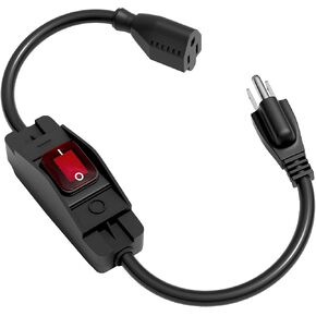 1.5FT Extension Cord with Switch, Heavy Duty 14AWG Outdoor Waterproof Inline On Off Switch with LED Indicator, 3-Prong Grounded SJTW Power Cord, 15A 125V 1875W for Lights & Equipment in Saudi Arabia
