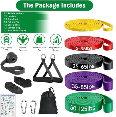 Pull Up Assistance Bands, Resistance Bands Set with Handles for Men Women, Workout & Exercise Bands, 5-Level Elastic Bands for Working Out, Stretch Bands for Home Gym, Stretching & Physical Therapy in Kuwait