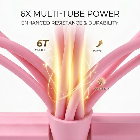 Pedal Resistance Bands with Handles, 6-Tube Sit Up Pull Rope Resistance Trainer, Natural Latex Foot Pedal Exercise Bands for Full Body Workout, Home Fitness Training, Waist, Arms & Legs (Pink) in Kuwait