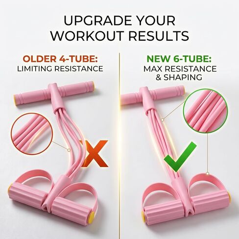 Pedal Resistance Bands with Handles, 6-Tube Sit Up Pull Rope Resistance Trainer, Natural Latex Foot Pedal Exercise Bands for Full Body Workout, Home Fitness Training, Waist, Arms & Legs (Pink) in Kuwait