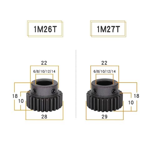 الصلب الثقيلة موتور ترس ترس 1 قطعة وحدة 1 ترس المحرك 1M-26T/27T/28T/29T الكربون الصلب اسوداد حفز حجم التجويف 6/8/10/12/14 مللي متر (14 مللي متر-1M29T) in Kuwait