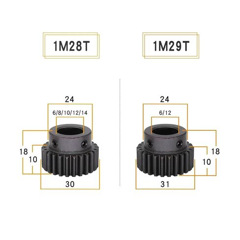الصلب الثقيلة موتور ترس ترس 1 قطعة وحدة 1 ترس المحرك 1M-26T/27T/28T/29T الكربون الصلب اسوداد حفز حجم التجويف 6/8/10/12/14 مللي متر (14 مللي متر-1M29T) in Kuwait