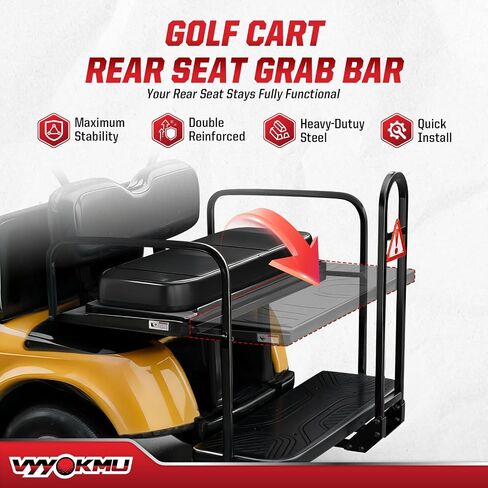 Golf Cart Rear Seat Grab Bar, Universal Golf Cart Grab Bar with Triangle Reflector for Yamaha Club Car EZGO with Metal Footplate, Heavy-Duty Safety Back Seat Grab Bar Armrest Handrail in Kuwait