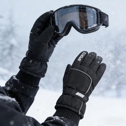 1 PCS Winter Ski Gloves for Men & Women,Cold Weather Mittens, Waterproof Thermal Windproof with Touchscreen,Non-Slip Grip for Outdoor Skiing Hiking Snowboard(Black) in Kuwait