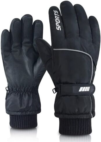 1 PCS Winter Ski Gloves for Men & Women,Cold Weather Mittens, Waterproof Thermal Windproof with Touchscreen,Non-Slip Grip for Outdoor Skiing Hiking Snowboard(Black) in Kuwait