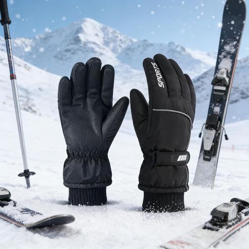 1 PCS Winter Ski Gloves for Men & Women,Cold Weather Mittens, Waterproof Thermal Windproof with Touchscreen,Non-Slip Grip for Outdoor Skiing Hiking Snowboard(Black) in Kuwait
