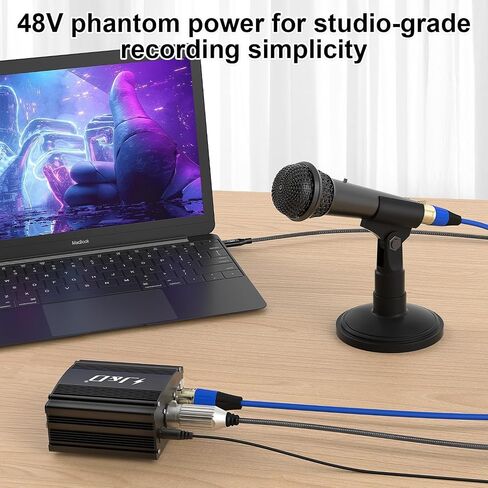 J&D 3.3 FT USB C to XLR Microphone Cable and 48V Phantom Power Supply Bundle, Suitable for Condenser Mics, Studio Recording in Kuwait