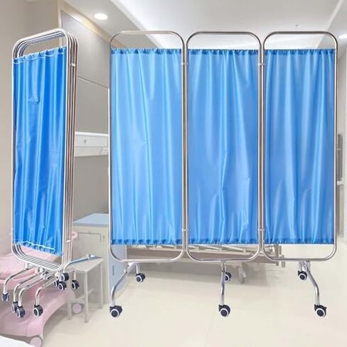 Portable Room Divider with Wheels - Foldable & Waterproof Fabric, Heavy-Duty Mobile Partition for Hospitals, Offices & Temporary Medical Stations - 5 Panels in Kuwait