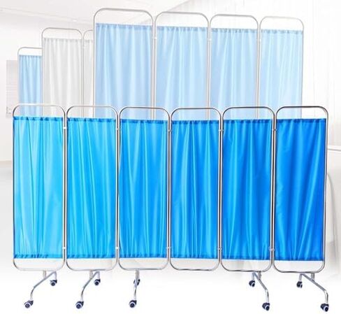 5-Panel Rolling Room Divider for Healthcare - Mobile Stainless Steel Partition with Waterproof, Washable Fabric - Ideal for ICU, Wards, Schools, Salons in Kuwait