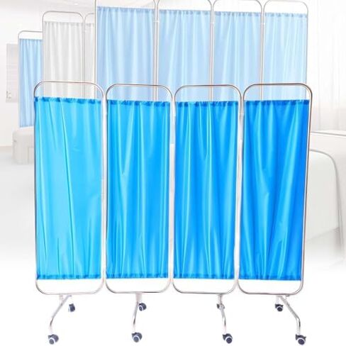 5-Panel Rolling Room Divider for Healthcare - Mobile Stainless Steel Partition with Waterproof, Washable Fabric - Ideal for ICU, Wards, Schools, Salons in Kuwait