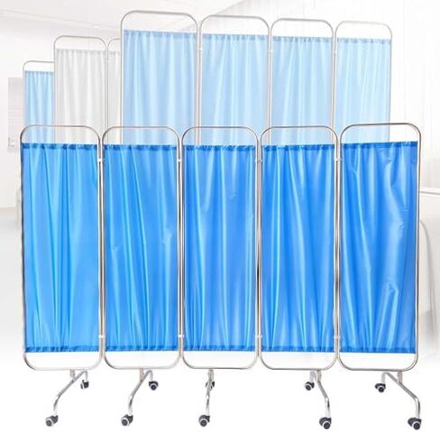5-Panel Rolling Room Divider for Healthcare - Mobile Stainless Steel Partition with Waterproof, Washable Fabric - Ideal for ICU, Wards, Schools, Salons in Kuwait