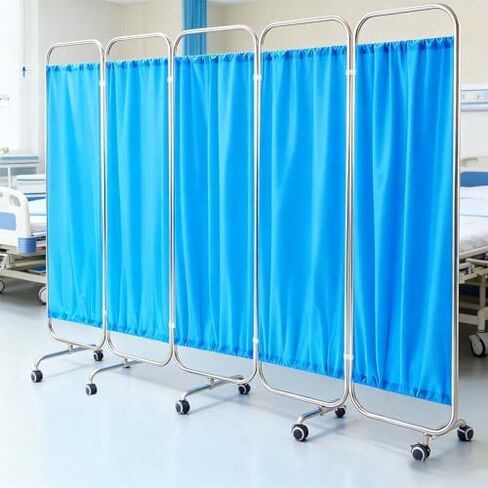 Stainless Steel Privacy Screen Divider, 5-Panel Mobile Partition with Wheels, Waterproof Foldable for Hospitals, Care Centers, Salons & Offices in Kuwait
