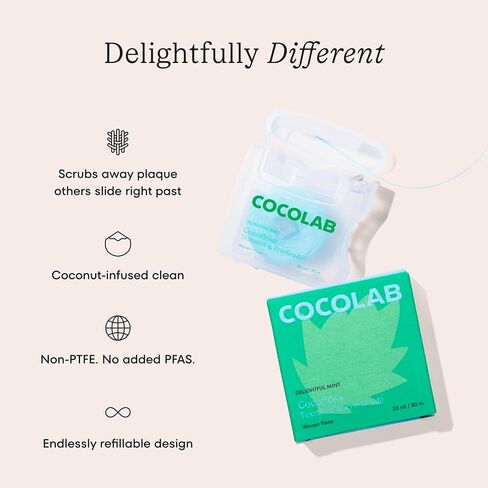 Cocolab Cocofloss Oral-Care Set, 4 Spools Dental Floss & 1 Cocoshine, Woven String Floss with Coconut Oil, Powerful Whitening Toothpaste, Dentist-Designed, Delightful Mint in Kuwait