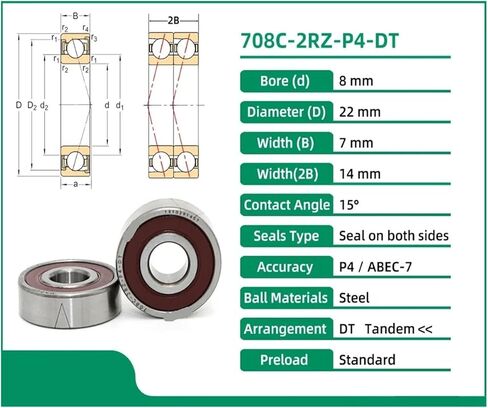 1 زوج 708 708C 2RZ P4 DT 8x22x7 708C مختومة محامل الاتصال الزاوي محامل المغزل in Kuwait