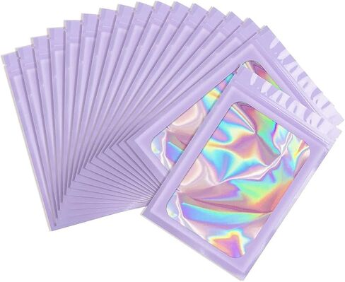 Holographic Resealable Bags,Zipper Foil Bags,Iridescent Party Favor Bag for Goodies,Candy,Treat,Clear Packaging Bag for Food Storage(purple-8 * 13) in Kuwait