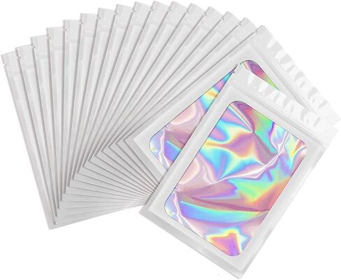 Holographic Resealable Bags,Zipper Foil Bags,Iridescent Party Favor Bag for Goodies,Candy,Treat,Clear Packaging Bag for Food Storage(purple-8 * 13) in Kuwait