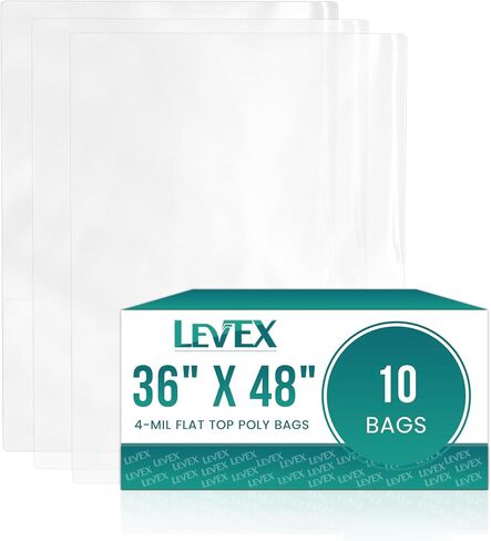 Levex - 36 بوصة × 48 بوصة (10 قطع) سطح مسطح مفتوح النهاية - أكياس بولي شفافة شديدة التحمل سعة 4 مل للتغليف والشحن والتخزين والطعام (لا تحتوي الحقائب على ختم أو مطبوعات) in Kuwait