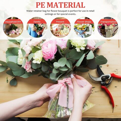 Angoily Flower Bouquet Water Retention Bags 50 Pcs Clear Pe Plastic Sleeves 9.64 X 7.87 Inch Leak-Proof Hydration Wraps for Fresh Flower Packaging and Transport in Kuwait