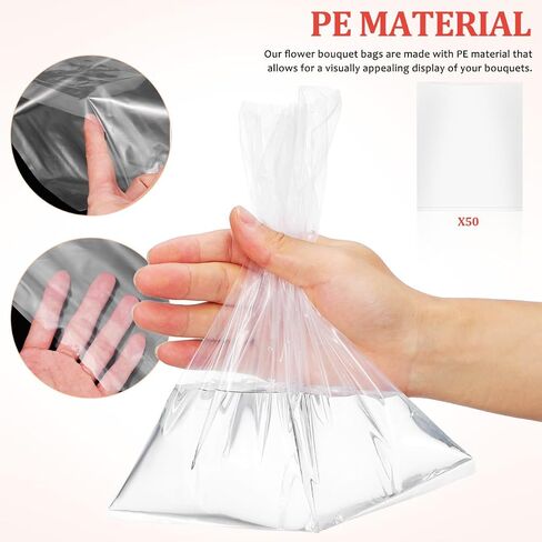 Angoily Flower Bouquet Water Retention Bags 50 Pcs Clear Pe Plastic Sleeves 9.64 X 7.87 Inch Leak-Proof Hydration Wraps for Fresh Flower Packaging and Transport in Kuwait