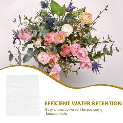 Angoily Flower Bouquet Water Retention Bags 50 Pcs Clear Pe Plastic Sleeves 9.64 X 7.87 Inch Leak-Proof Hydration Wraps for Fresh Flower Packaging and Transport in Kuwait