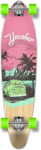 Yocaher Longboard Skateboard Complete Kicktail Cruiser 40 بوصة × 10 بوصة مع شريط قبضة أسود فاخر من BLACKWIDOW، شاحنة مصنوعة من سبائك الألومنيوم شديدة التحمل، عجلات طويلة 71 مم (كاملة-Kicktail- وردي N' Mint) in Kuwait