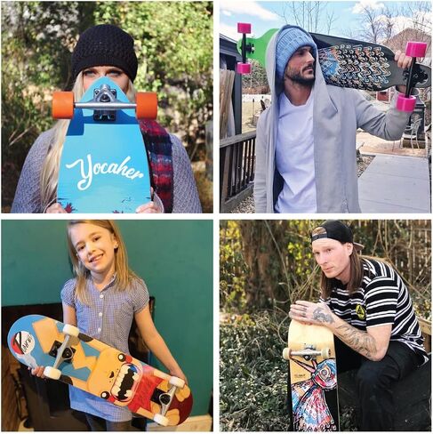 Yocaher Longboard Skateboard Complete Kicktail Cruiser 40 بوصة × 10 بوصة مع شريط قبضة أسود فاخر من BLACKWIDOW، شاحنة مصنوعة من سبائك الألومنيوم شديدة التحمل، عجلات طويلة 71 مم (كاملة-Kicktail- وردي N' Mint) in Kuwait