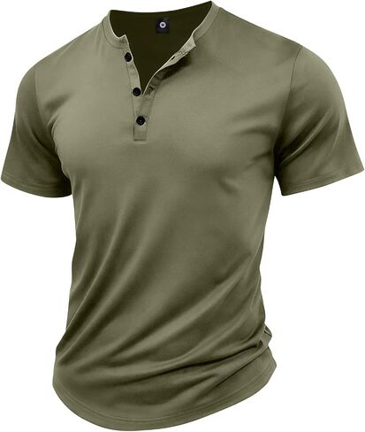 Men's Summer Short-Sleeved Henley Shirt Fashion Casual Vacation Beach Sports Athletic Running Outdoor Camping with Button in Kuwait