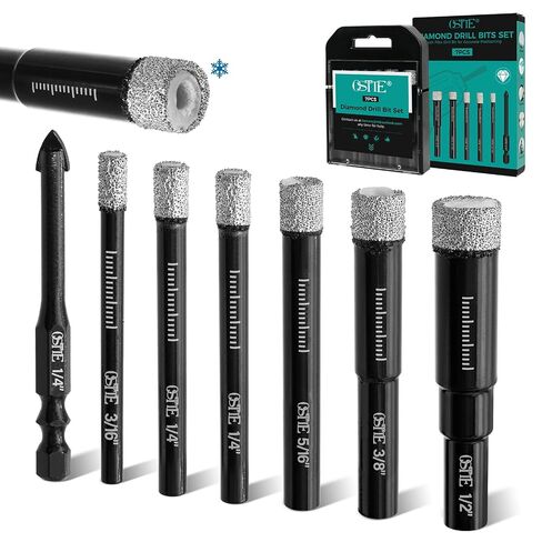 7Pcs Diamond Drill Bit with Cooling Wax, 3/16"-1/2"+1Pcs Drill Bit 1/4" | Ceramic Drill Bit for Pots, Porcelain, Marble, Granite, Glass, Concrete,Masonry,Round Shank, Tile Drill Bti with Storage Case in Kuwait