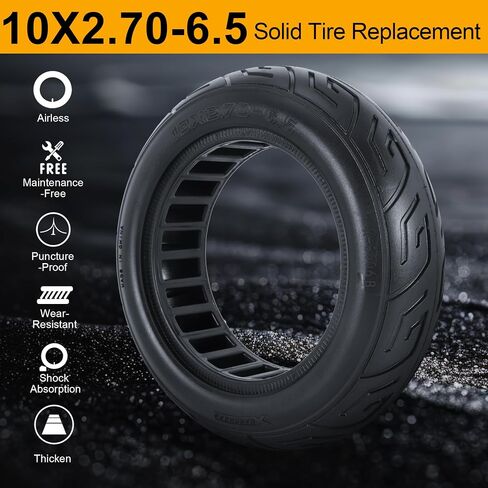إطار سكوتر 10x2.70-6.5، إطار بدون أنبوب 70/65-6.5، إطار صلب | استبدال الإطارات الصلبة المطاطية غير القابلة للنفخ مقاس 10 بوصة للسكوتر الكهربائي Hover-1 Alpha وG2 Pro in Kuwait