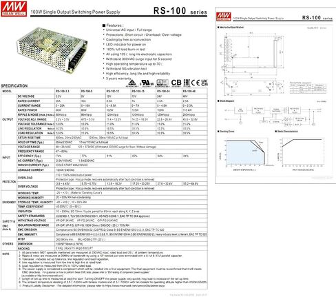 RS-100-48 48V 2.3A 110.4W Switching Power Supply, Withstands 300VAC Surge 5 Sec, 105°C Capacitor, Adjustable DC Output for CCTV Cameras, LED Strip Lights， 3D Printers in Kuwait