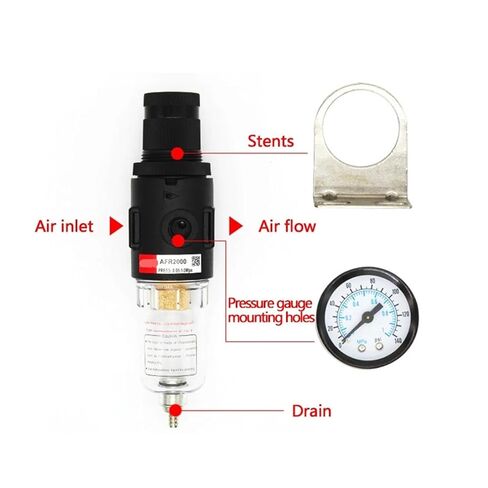 1/4 Pneumatic Filter AFR2000 Air Compressor Filter Moisture Separator Pressure Regulator Oil-Water Separator Device(AR2000+PT10MM) in Kuwait