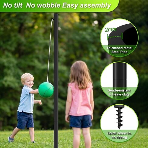 Tetherball Set, 12 FT Adjustable Pole with 2 Rubber Tetherball Balls, Heavy Duty Complete Game Kit with Rope & Air Pump, Ideal for Outdoor Backyard Lawn for Family in Kuwait