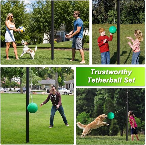 Tetherball Set, 12 FT Adjustable Pole with 2 Rubber Tetherball Balls, Heavy Duty Complete Game Kit with Rope & Air Pump, Ideal for Outdoor Backyard Lawn for Family in Kuwait