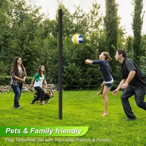 Tetherball Set, 12 FT Adjustable Pole with 2 Rubber Tetherball Balls, Heavy Duty Complete Game Kit with Rope & Air Pump, Ideal for Outdoor Backyard Lawn for Family in Kuwait